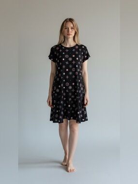 Desigual casual shortsleeved black abstract print aline dress bohemian large
